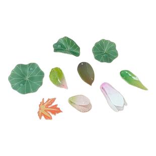 复古夏日荷花荷叶露珠枫叶树叶穿孔手工diy树脂饰品耳环发簪配件