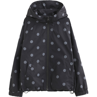 NNGZ设计师风女童复古波点印花连帽外套春季新款洋气时髦儿童夹克