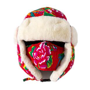 东北大花雷锋帽女冬季潮流防风保暖护耳帽男民族风户外防寒棉帽子