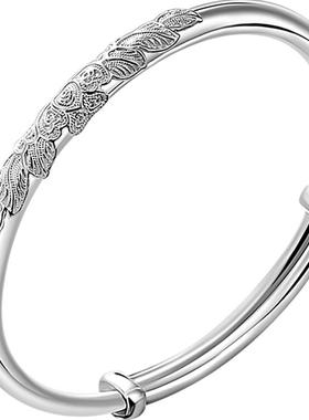 老银匠999足银珐琅芙蓉花丝手镯