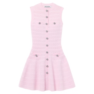 self-portrait 2026春夏新款粉红色甜美气质无袖针织连衣裙A字裙