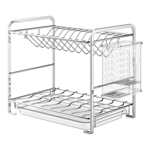 304不锈钢厨房碗架沥水架台面免打孔小型双层碗盘碗碟收纳置物架