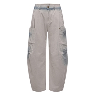 男士灰色直筒工装裤男款2026新款美式弯刀裤长裤子纯棉休闲裤男款