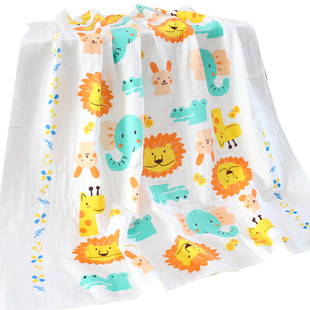 婴儿浴巾纯棉纱布蜂巢浴巾加大超柔吸水卡通新生儿盖毯宝宝毛巾被