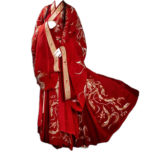 【如梦霓裳x神都夜行录】联名款九凤汉服大袖交领襦裙刺绣红花嫁