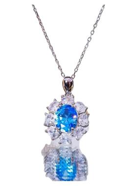 莫桑石海蓝宝石鸽子蛋项链