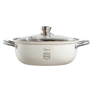 美的鸳鸯锅火锅锅家用电磁炉专用锅0涂层304不锈钢火锅盆5L大容量