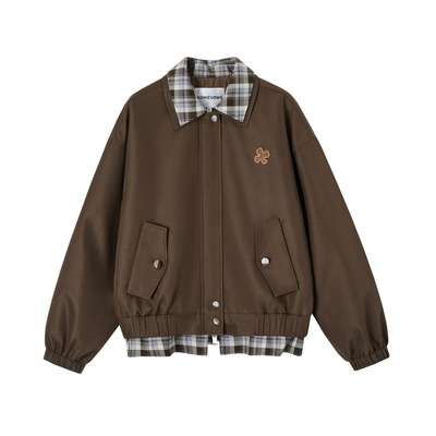 SOMESOWE 双层领格纹拼接夹克