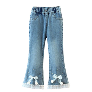 女童加绒加厚秋冬2025新款洋气一体绒牛仔裤儿童加厚过冬喇叭裤子