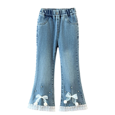 女童加绒加厚秋冬2025新款洋气一体绒牛仔裤儿童加厚过冬喇叭裤子