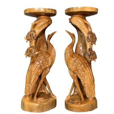 香樟木一对根雕仙鹤花架底座