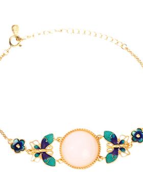 厂家国潮保色镀金镶嵌仿和田玉幸运运蝴蝶蛋面手链复古优雅手链