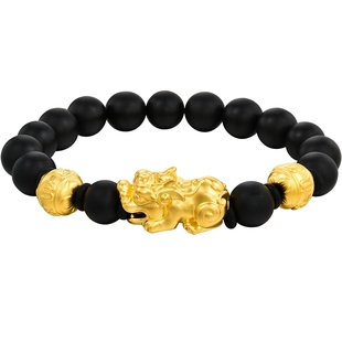 周生生华宇黄金生生有礼足金镶嵌黑玉髓六字大明咒貔貅手链91338B