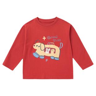 【100%棉】嘟嘟家男童年装T恤纯棉儿童过年装打底红色拜年服t恤潮