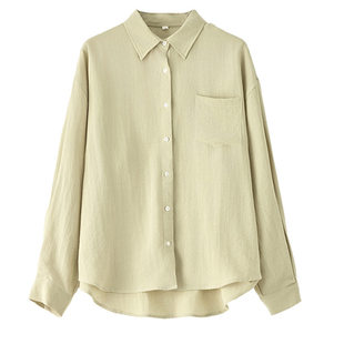 亚麻衬衫春夏季防晒衣服女士长袖纯色宽松外套轻奢高级感外穿薄款