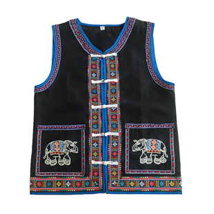 云南少数民族绣大象马甲黑色傣族彝族男马夹