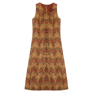 萧娘【南枝和】印花缎红云纱连衣裙新中式V领气质国风女裙5220