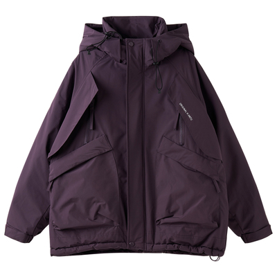 时尚紫色户外加厚夹棉连帽冲锋衣