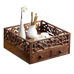 异丽实木茶杯收纳盒置物架桌上中式茶具收纳架茶台茶盘都承盘茶盒