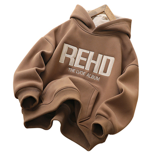 男童连帽加绒卫衣2025新款儿童一体绒运动上衣男孩冬季保暖打底衫