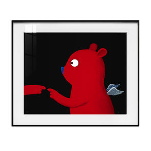 张占占版画 潮流艺术画卧室挂画治愈系装饰画红熊 天使/我好想你