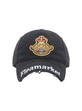 Fleamarket原创复古美式水洗做旧破坏棒球帽刺绣圆顶鸭舌帽小众