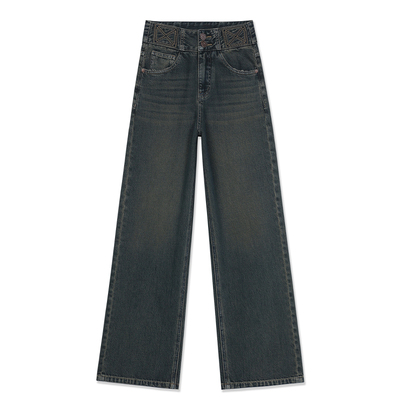 水泥灰窄版高腰阔腿裤长裤