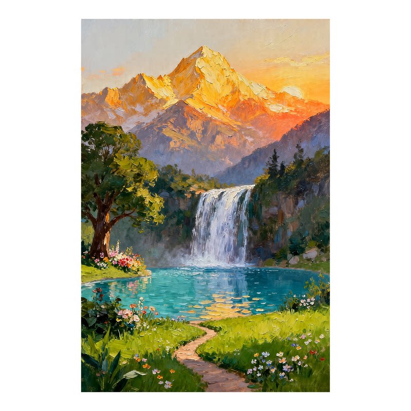 可班艺术纯手绘油画新中式山水画
