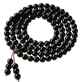 天然黑曜石手串官方旗舰店男女款金曜石108颗佛珠手链手持护身符