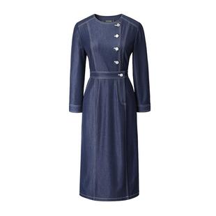 颜域时尚气质牛仔连衣裙女装2026新款早春收腰显瘦连身裙圆领裙子