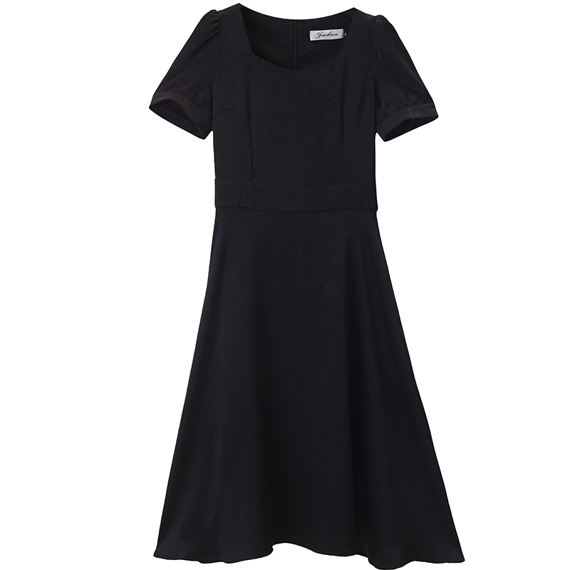 醋酸黑色短袖气质显瘦连衣裙女夏季2024新款法式赫本风轻奢高级感