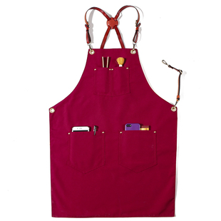 时尚牛仔背带围裙定制印字餐厅厨房奶茶咖啡师双面两穿帆布工作服