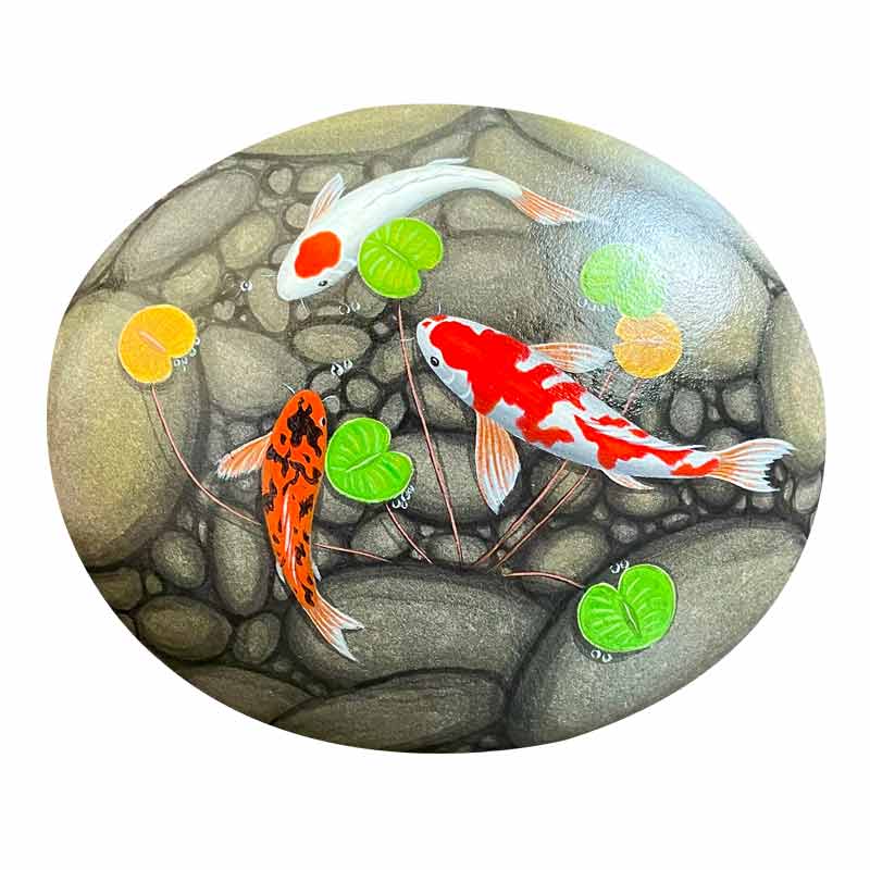 高端纯手绘不掉色丙烯石头画鱼锦鲤金龙鱼书房节日礼品成品摆件