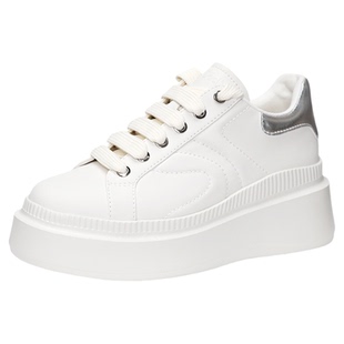 KISSCAT接吻猫2025新款百搭小白鞋系带增高厚底牛皮休闲板鞋女鞋