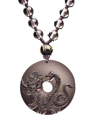 天然黑曜石玄武龙平安扣吊坠