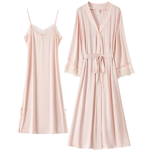 RoseTree冰丝睡衣女款春夏季蕾丝性感吊带睡裙睡袍家居服两件套装