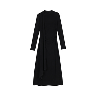 NEVA HU步履生风 气质围巾领开叉连衣裙女设计感捏褶收腰针织长裙