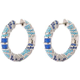 民族风复古耳圈耳环女小众银蓝色异域设计高级感时尚2025气质耳饰