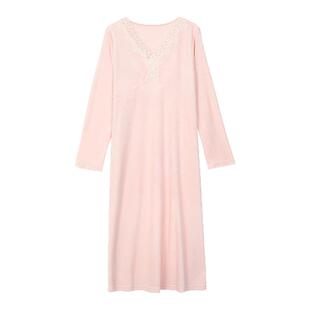 安莉芳家居服睡衣女新品棉质v领长袖蕾丝花边舒适亲肤睡裙EL00609