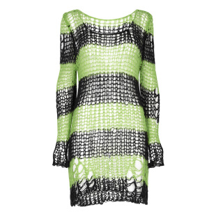 街头朋克女式条纹宽松针织衫秋冬新款海马破洞套头长袖毛衣显瘦潮