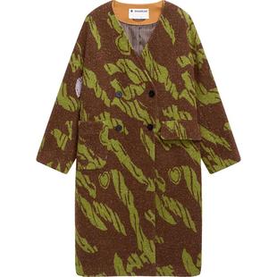 【播奥莱】播提花毛呢大衣女商场同款气质宽松无领外套BDQ4AD0852