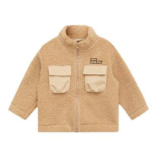 moomoo童装男童泰迪绒外套秋冬女童高级毛绒复合保暖舒适口袋上衣