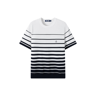 [明星同款]Navigare意大利小帆船条纹短袖T恤男圆领冰丝海魂衫