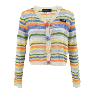 CLOUDSEASON花朵条纹针织开衫女薄款新款镂空高级感外搭长袖外套