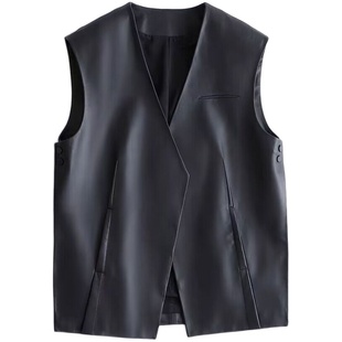 2026春新款欧洲站真皮绵羊皮马甲女宽松休闲中长款马夹春秋无袖潮