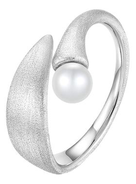 VEKE纯手工拉丝轻奢简约百搭新款淡水珍珠戒指SR15543A