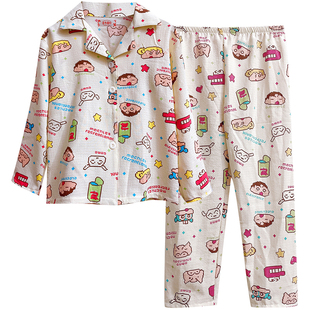 蜡笔小新儿童睡衣女童春秋夏季薄款长袖中大童女孩空调家居服套装