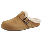 星期六复古真皮加绒勃肯鞋半拖鞋女2025秋冬新款厚底保暖一脚蹬