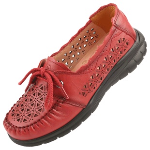 Camel/骆驼女鞋25夏季新款头层牛皮轻便舒适透气休闲洞洞凉鞋子