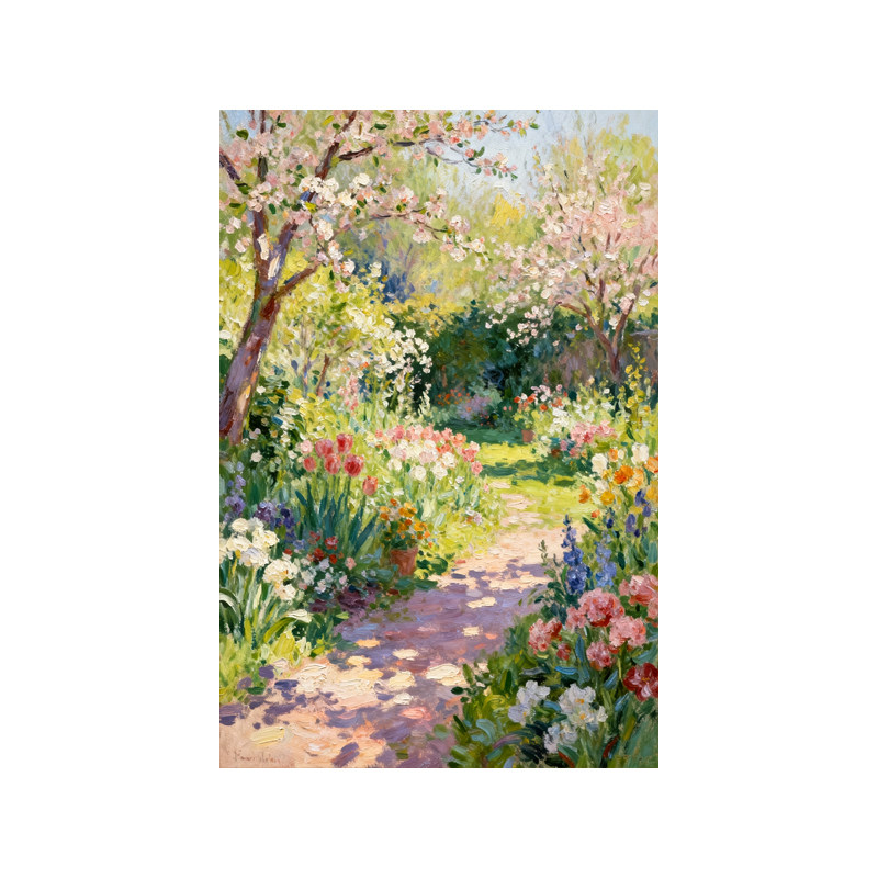 可班手绘油画花开吉庆径玄关挂画